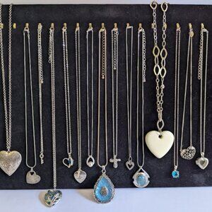 Fashion Jewelry Necklaces Bundle Lot Pendants Silver Tone Hearts Crosses Locket